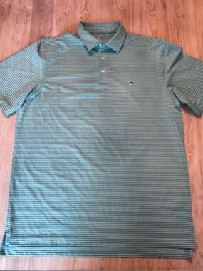 Vineyard Vines OTG Aqua/Green and Grey Striped Polo